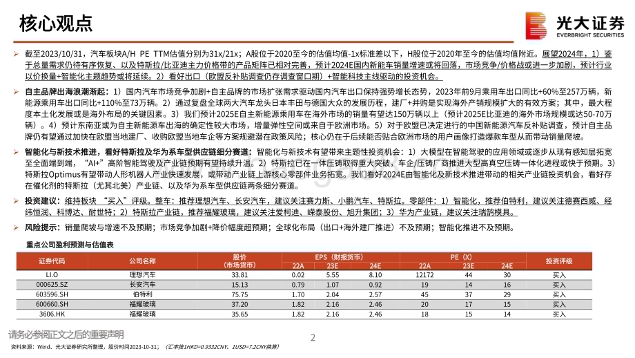 20231106_光大证券_汽车和汽车零部件行业投资策略报告：出口启航智能起舞_50页.pdf_第2页