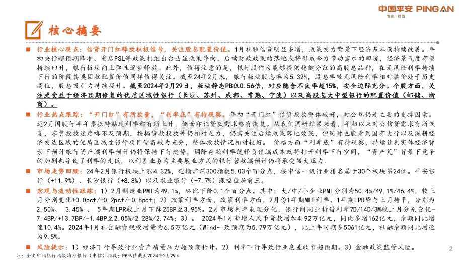 20240304_平安证券_月酝知风之银行业：信贷开门红释放积极信号关注股息配置价值_22页.pdf_第2页