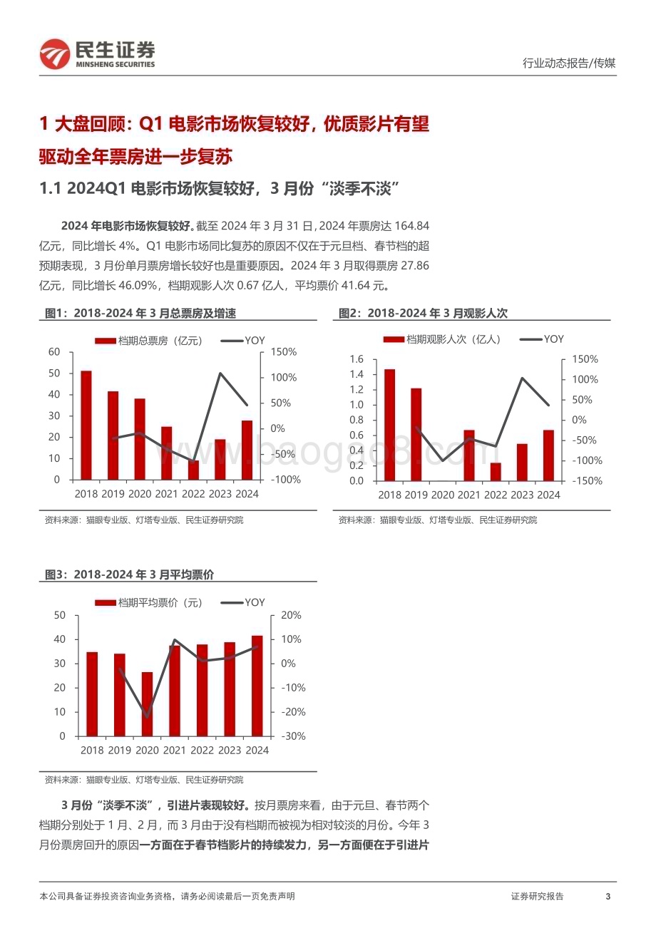 20240409_民生证券_传媒行业影视院线专题报告：24Q1电影市场持续复苏影视院线IP价值释放值得关注_22页.pdf_第3页