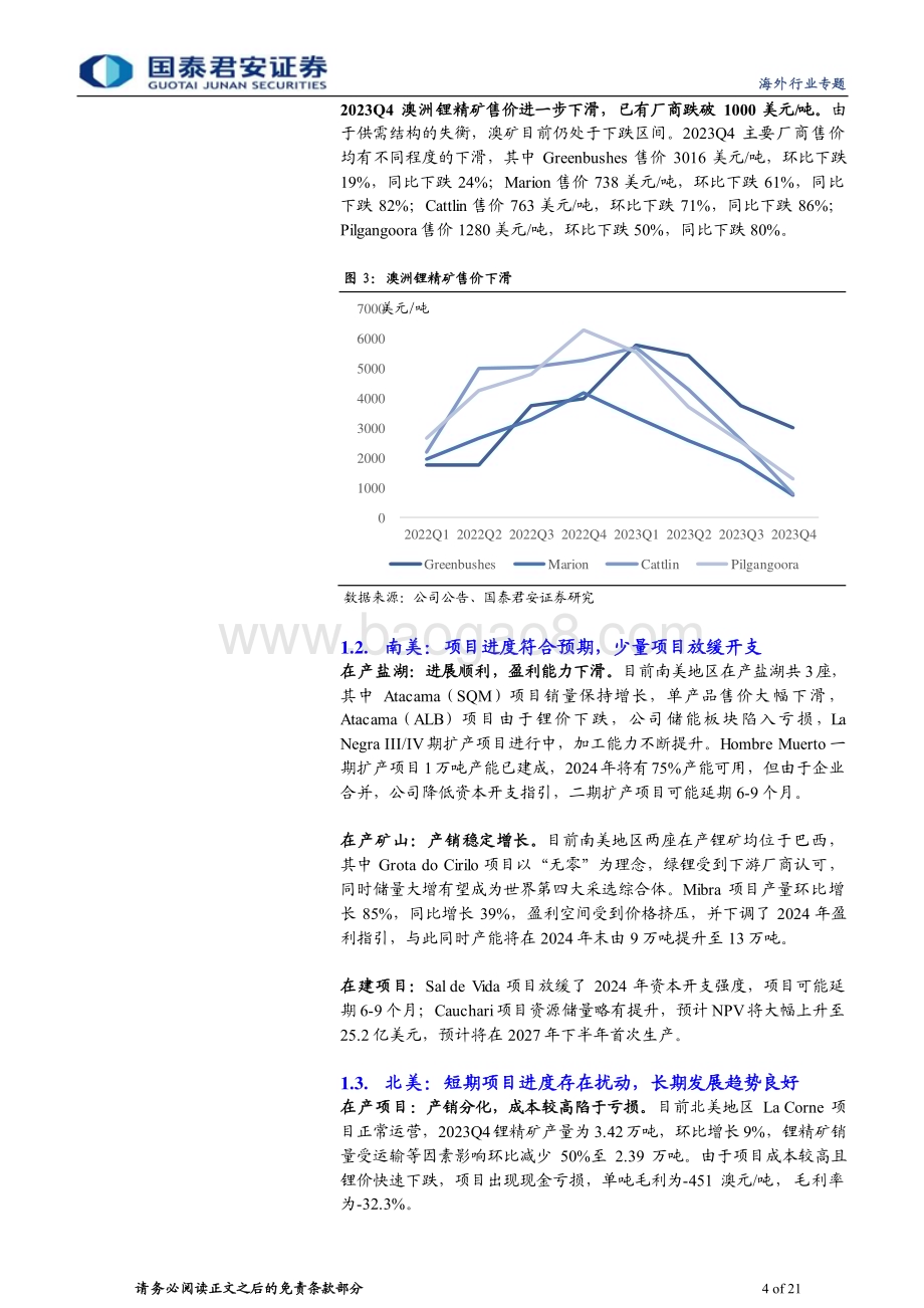 20240320_国泰君安_有色金属行业2023Q4海外锂矿经营情况更新：业绩量增价减海外供给扰动初现_21页.pdf_第4页