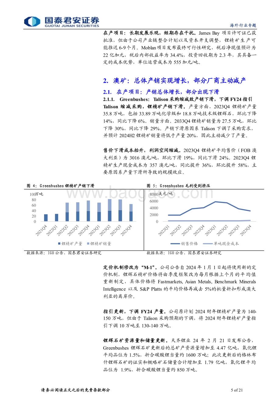 20240320_国泰君安_有色金属行业2023Q4海外锂矿经营情况更新：业绩量增价减海外供给扰动初现_21页.pdf_第5页