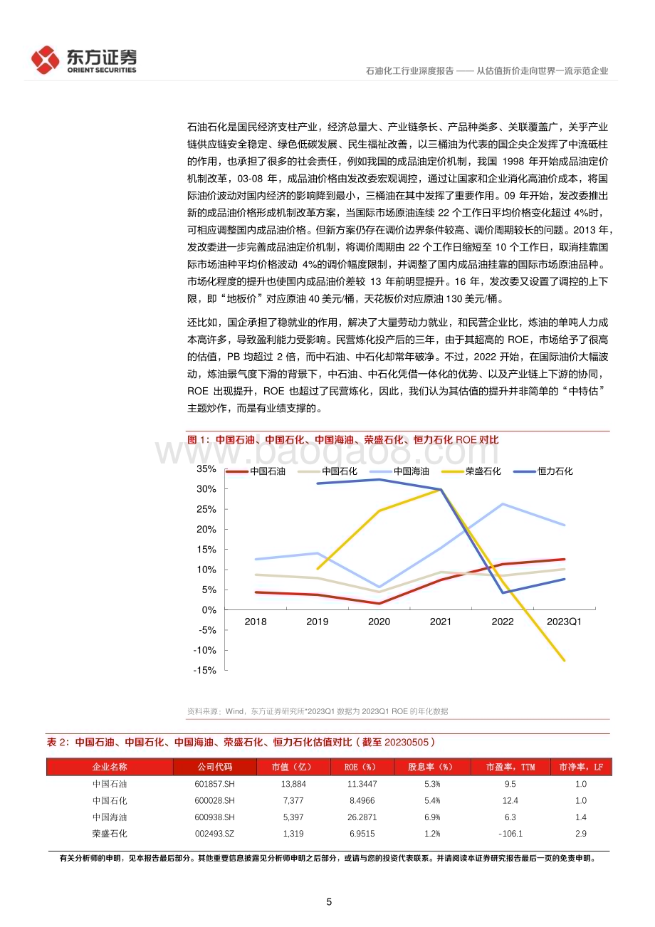 20230510_东方证券_石油化工行业中国特色估值体系视角专题报告：从估值折价走向世界一流示范企业_20页.pdf_第5页