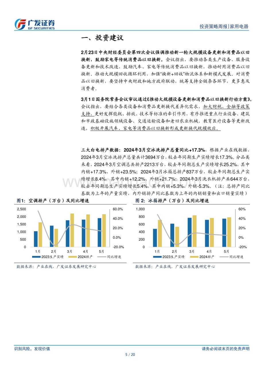 20240303_广发证券_家用电器行业：中央积极推动以旧换新政策3月空调排产景气度较好_20页.pdf_第5页