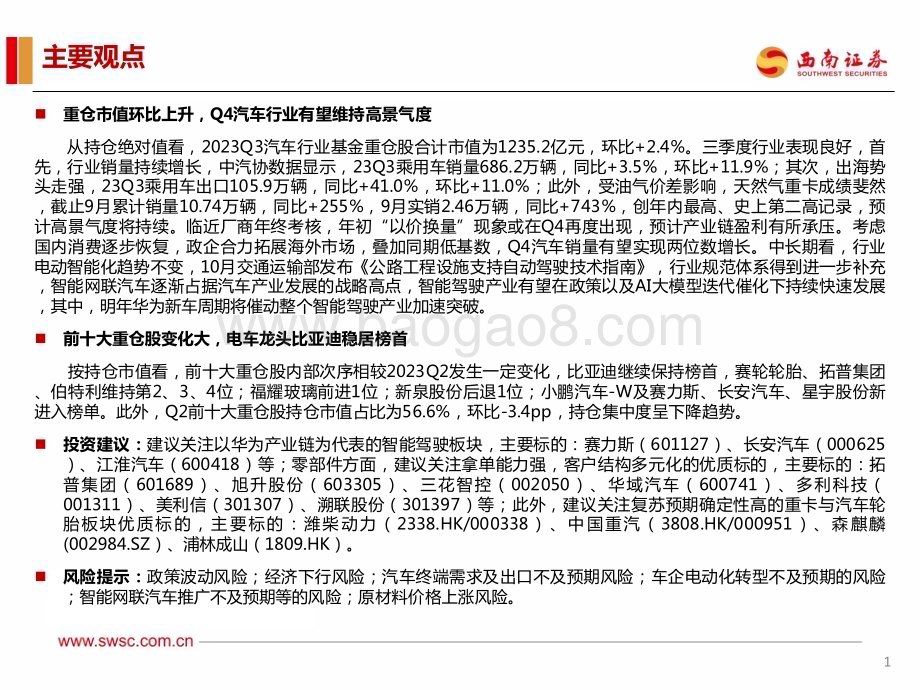 20231103_西南证券_汽车行业研究分析报告：配置比例环比上升华为引领智驾新风向_37页.pdf_第2页