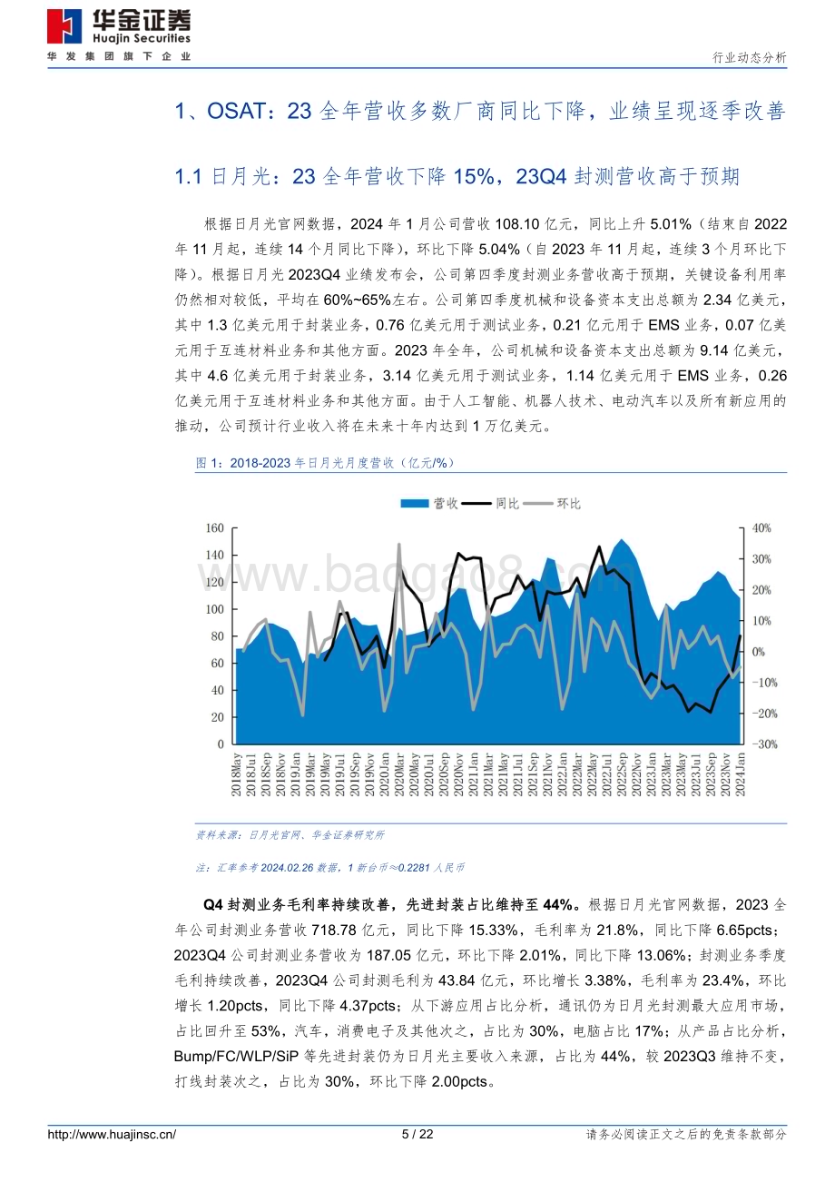 20240229_华金证券_半导体行业动态分析：23年OSAT业绩呈逐季改善AI相关需求有望带动尖端先进封装持续增长_22页.pdf_第5页