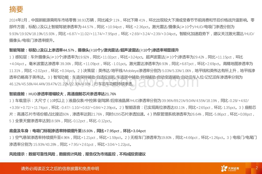 20240321_天风证券_汽车零部件行业渗透率数据跟踪_24M2：智能化趋势下激光雷达／HUD／摄像头／电吸门渗透率提升_45页.pdf_第2页