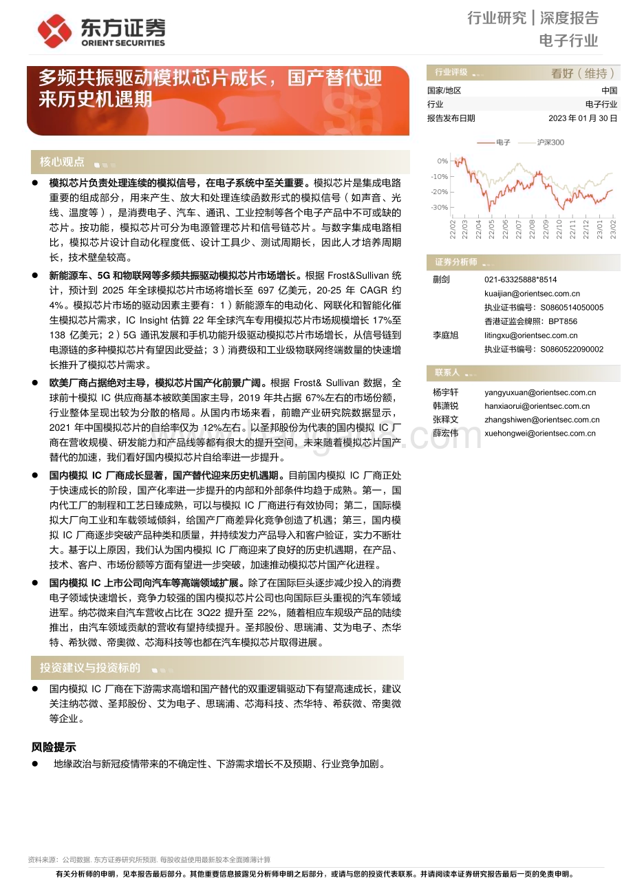 20230130_东方证券_电子行业证券深度报告：多频共振驱动模拟芯片成长国产替代迎来历史机遇期_33页.pdf_第1页