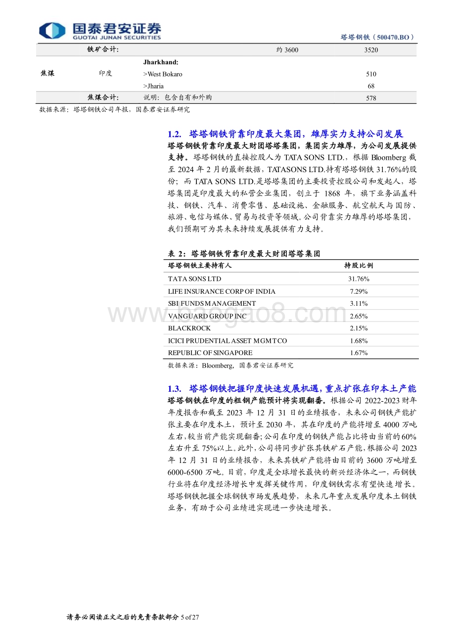 20240325_国泰君安_金属、采矿、制品行业：塔塔钢铁（500470.BO）百年塔塔再迎印度钢铁发展机遇_27页.pdf_第5页