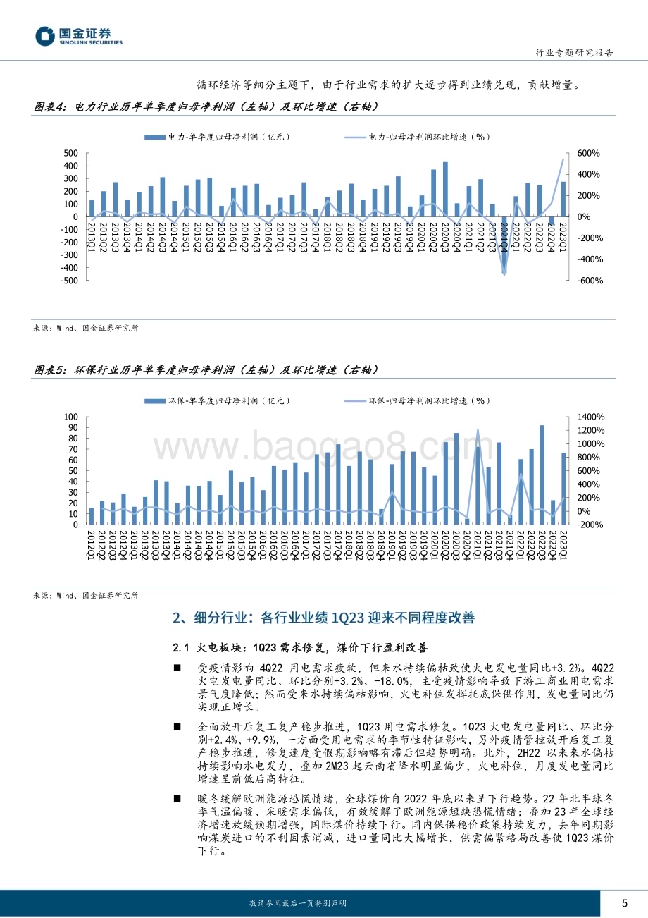 20230505_国金证券_公用事业及环保产业行业证券研究报告：火电盈利实质性改善绿电保持稳健增长_22页.pdf_第5页
