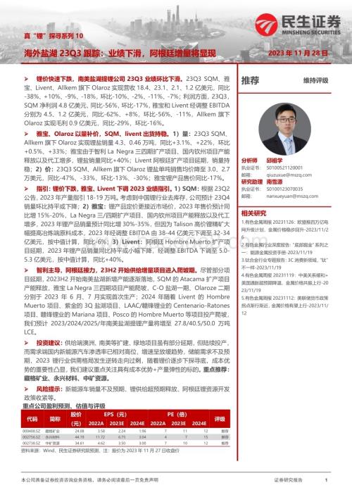 20231128_民生证券_有色金属行业：海外盐湖23Q3跟踪业绩下滑阿根廷增量将显现_32页.pdf