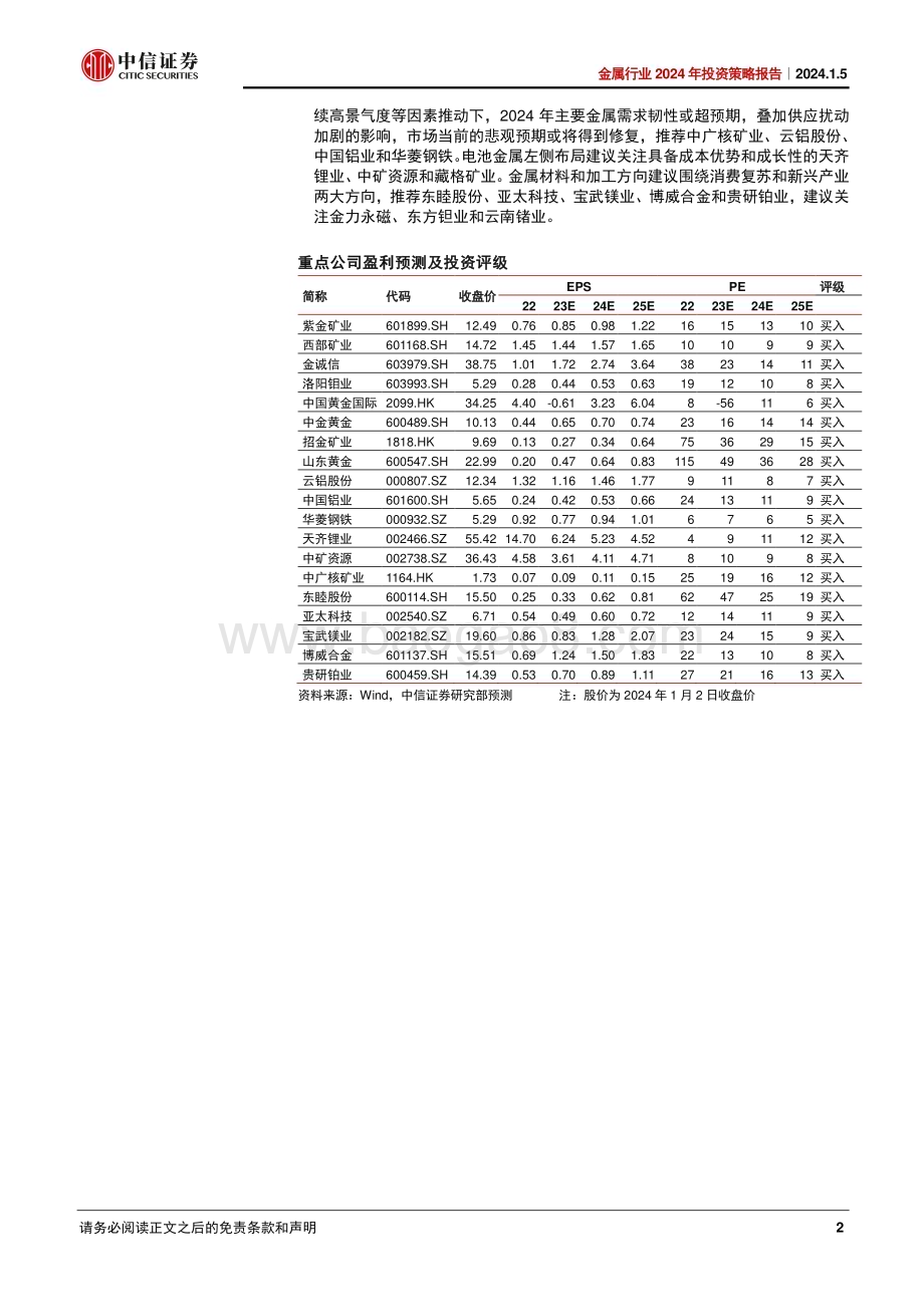 20240105_中信证券_金属行业2024年投资策略：流动性拐点在即基本面修复有望_61页.pdf_第2页