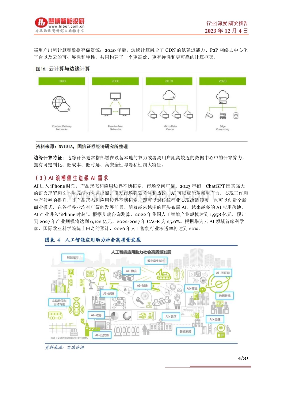20231204_慧博智能投研_边缘AI行业深度：发展趋势、相关机遇、产业链及相关公司深度梳理_31页.pdf_第4页