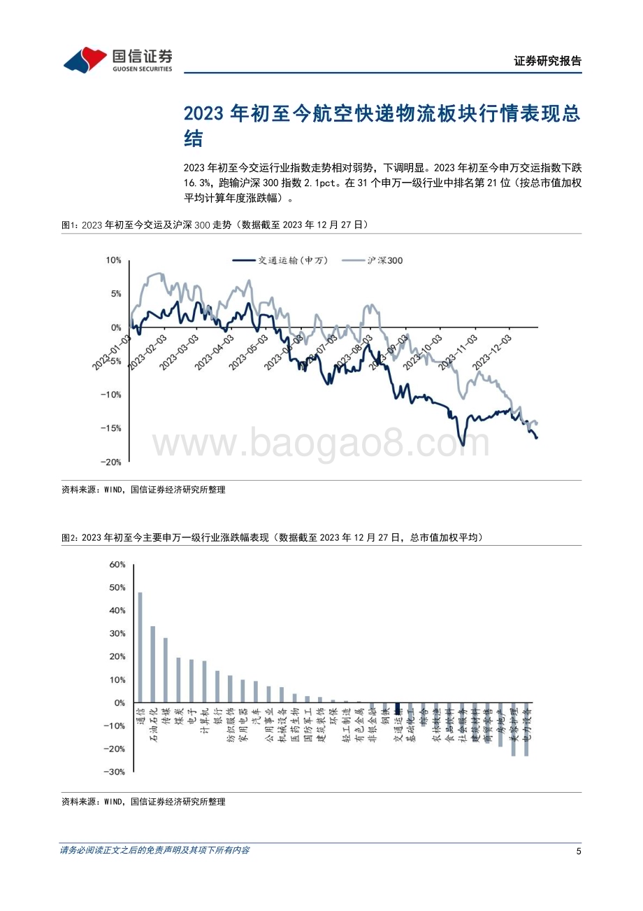 20240101_国信证券_交通运输行业航空及快递物流板块2024年度投资策略：航空供需格局确定性改善快递物流优选经营向好的龙头标的_32页.pdf_第5页