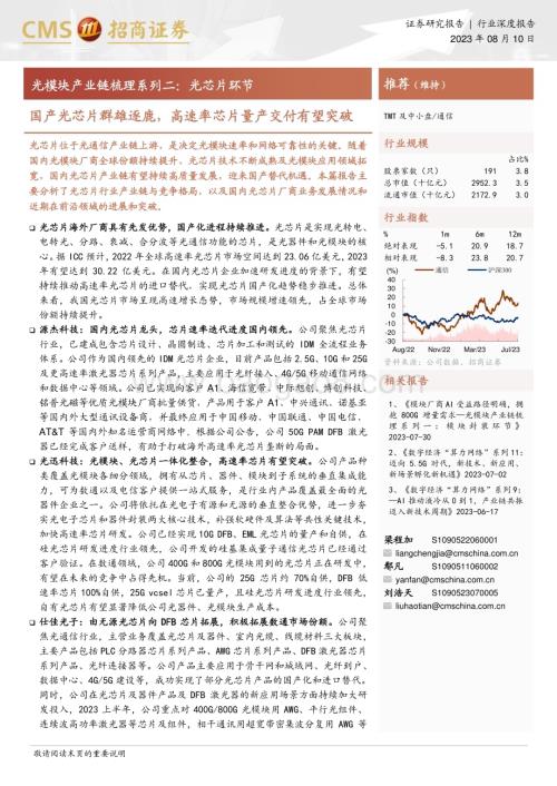20230810_招商证券_通信行业光模块产业链梳理系列报告：光芯片环节国产光芯片群雄逐鹿高速率芯片量产交付有望突破_30页.pdf