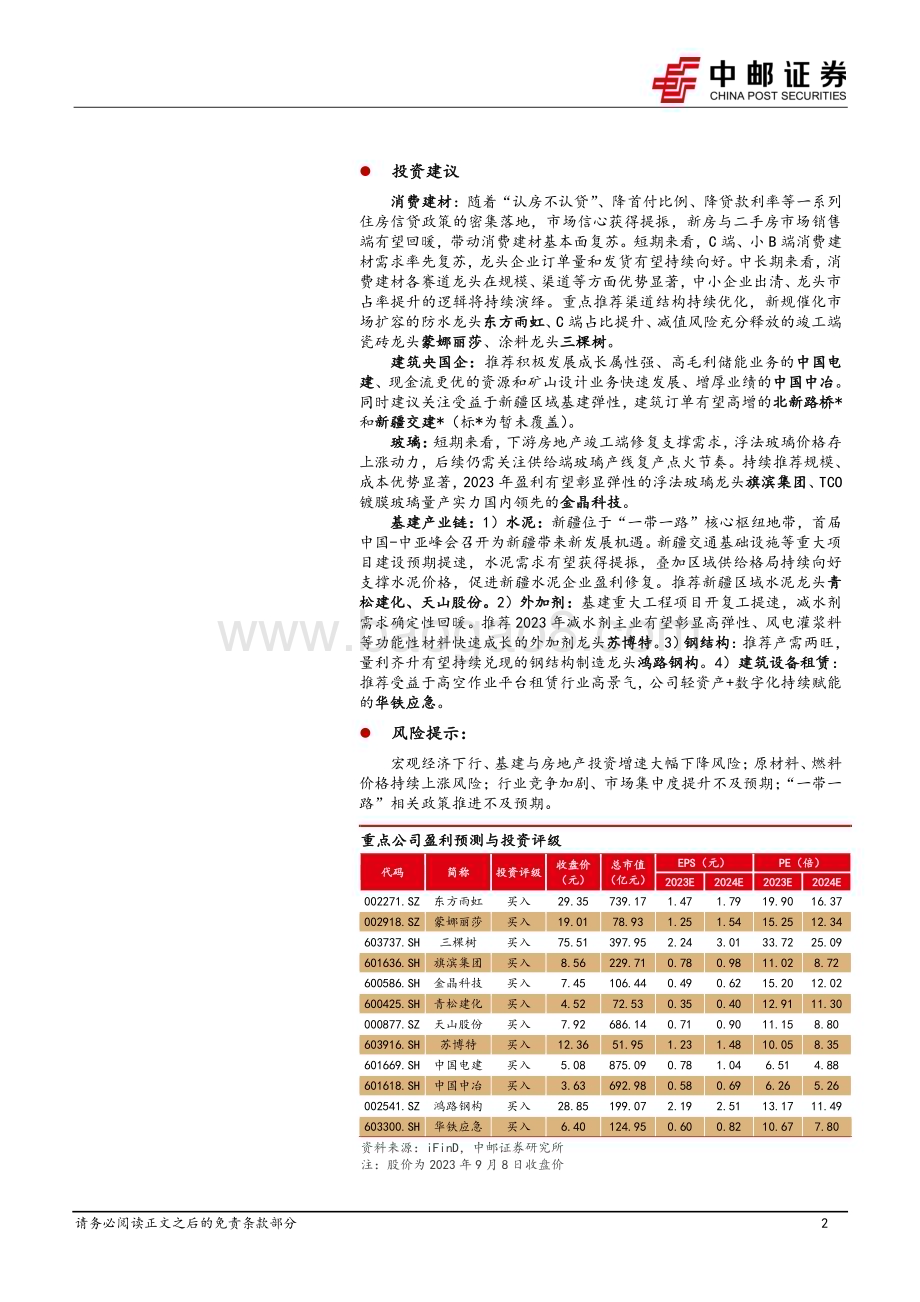 20230912_中邮证券_建筑建材行业研究报告：行业复苏趋势已现消费建材盈利率先改善_24页.pdf_第2页