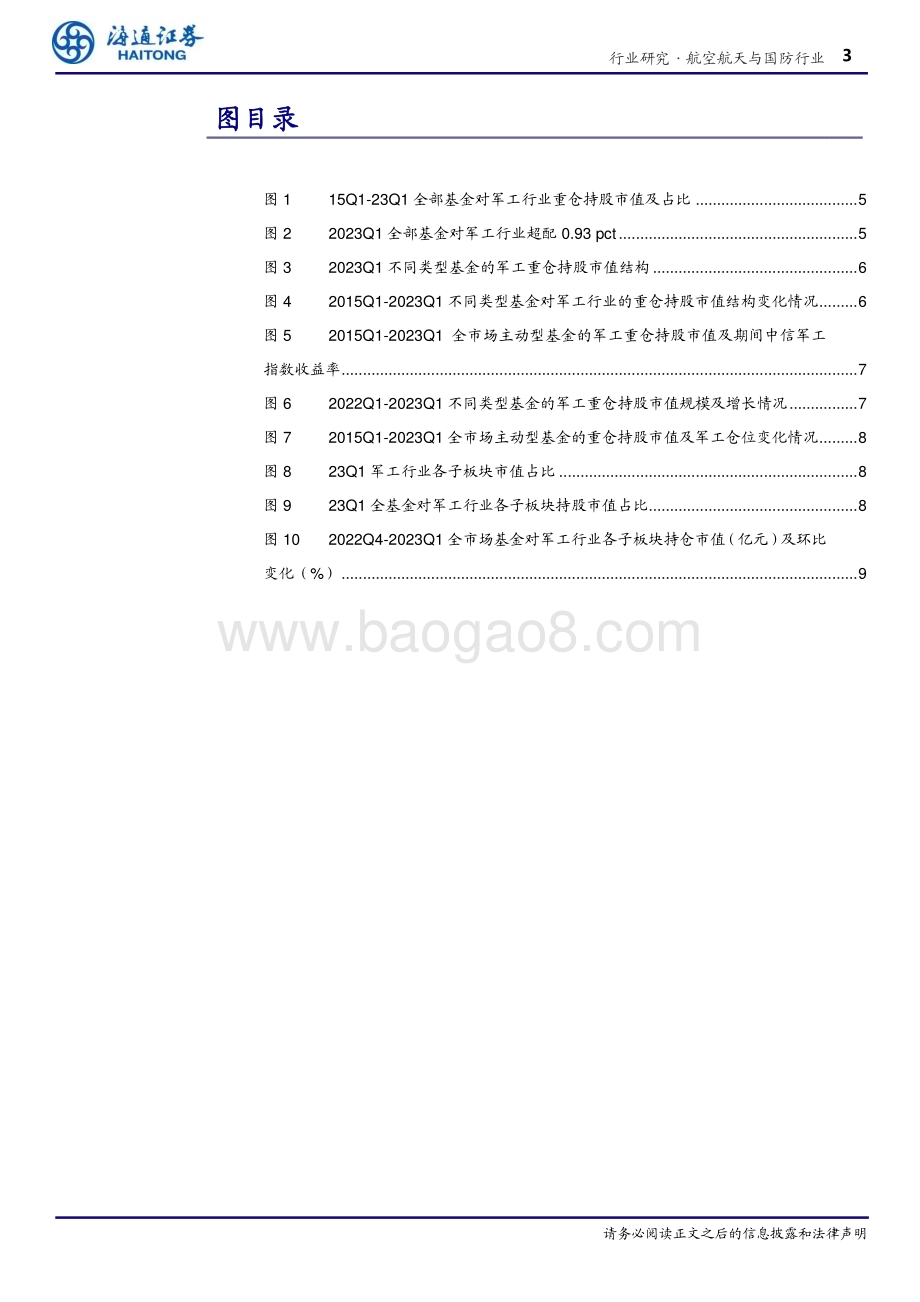 20230428_海通证券_航空航天与国防行业专题报告：23Q1军工仓位3.99%、超配0.93pct全市场主动基金减配明显_20页.pdf_第3页