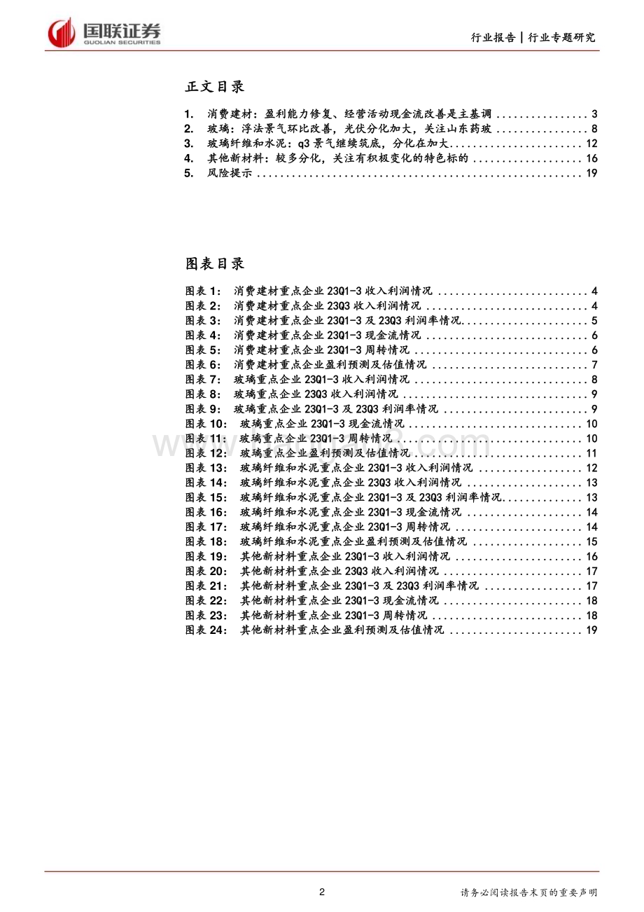 20231101_国联证券_建筑材料及新材料行业证券研究报告：Q3板块表现延续分化部分企业已有较好积极变化_20页.pdf_第2页
