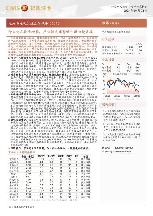 20231008_招商证券_电力设备及新能源行业电池与电气系统系列报告：行业仍在较快增长产业链去库影响中游业绩表现_34页.pdf