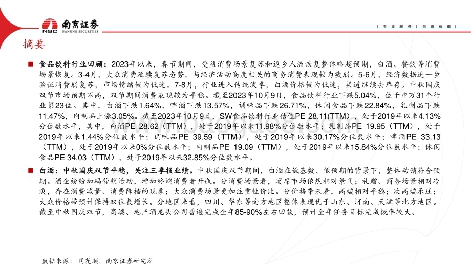 20231016_南京证券_食品饮料行业证券研究报告：中秋国庆双节平稳关注大众品成本改善_24页.pdf_第2页