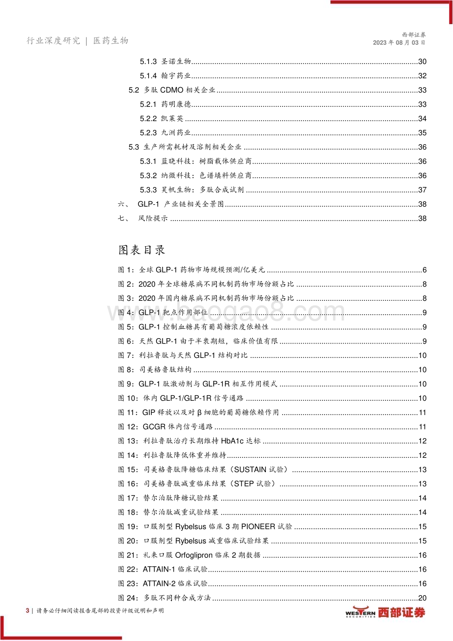 20230807_西部证券_医药生物行业GLP_1药物系列专题报告：降糖减肥GLP_1药物及上游产业链价值分析_39页.pdf_第3页