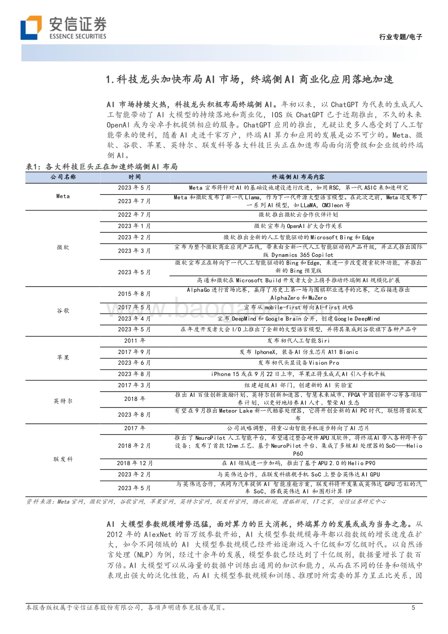 20230816_安信证券_电子行业专题：高通等IT龙头布局终端生成式AI终端AI推理应用有望带动产业链升级_31页.pdf_第5页