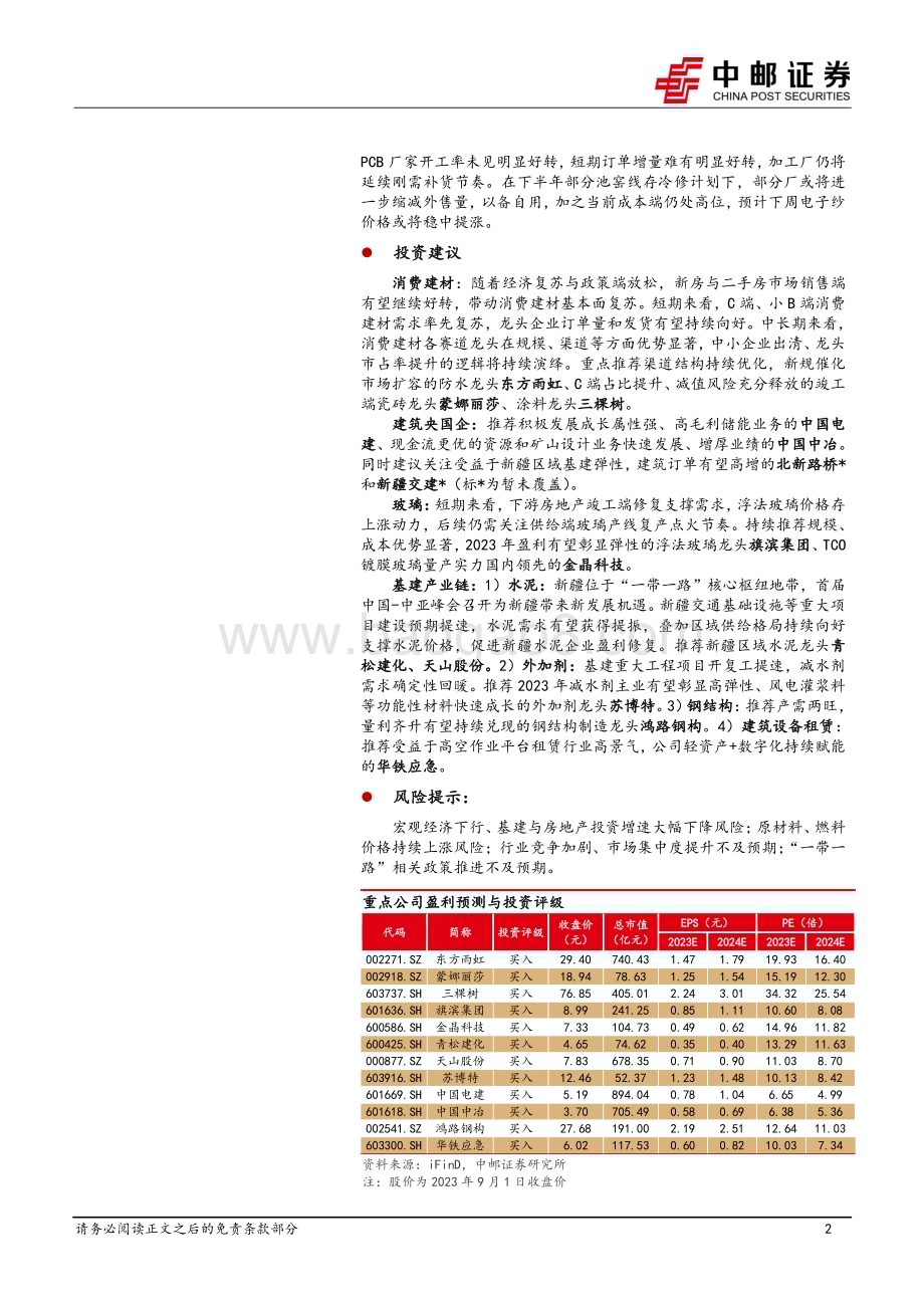 20230905_中邮证券_建筑建材行业报告：地产政策密集落地关注地产链消费建材龙头_24页.pdf_第2页