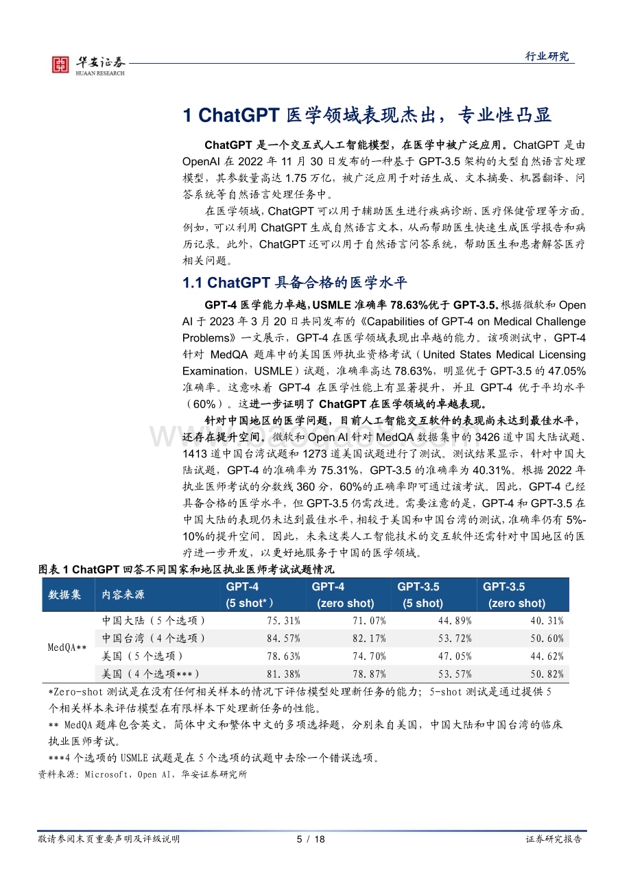 20230427_华安证券_医药生物行业医疗AI专题二：专业性与实用性兼备ChatGPT类聊天AI在医疗端的使用报告_19页.pdf_第5页