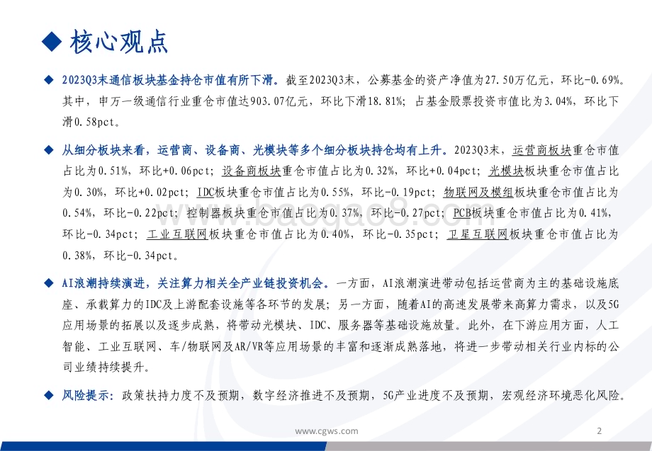 20231029_长城证券_通信行业证券研究分析报告：重仓板块有所分化持续关注算力相关板块_32页.pdf_第2页