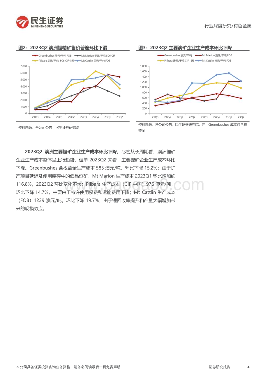 20231012_民生证券_有色金属行业证券研究报告：澳洲锂矿23Q2跟踪供给持续放量资源为王行业再现大并购_26页.pdf_第4页