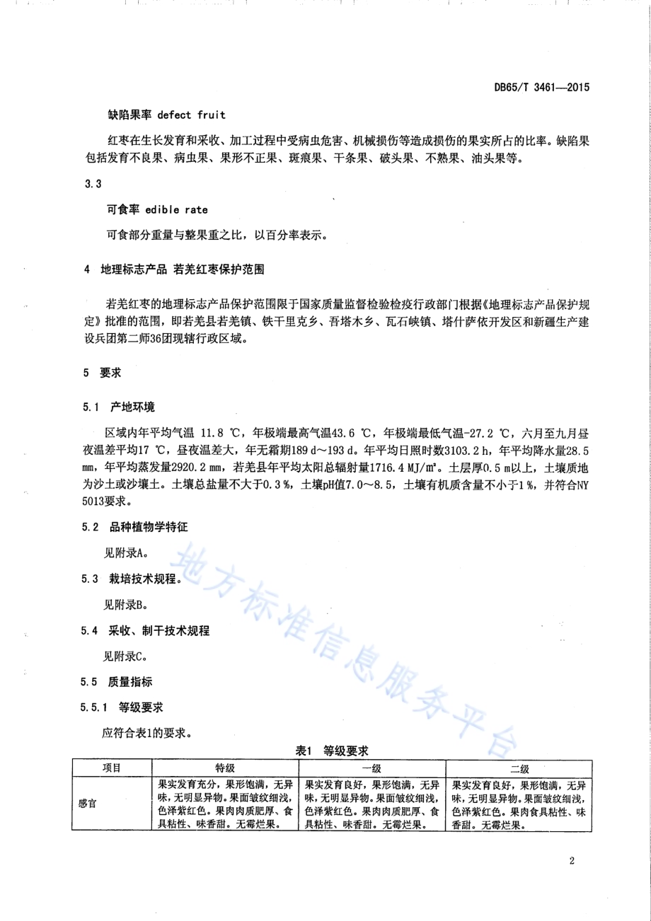 地理标志产品 若羌红枣DB65／T 3461-2015.pdf_第4页