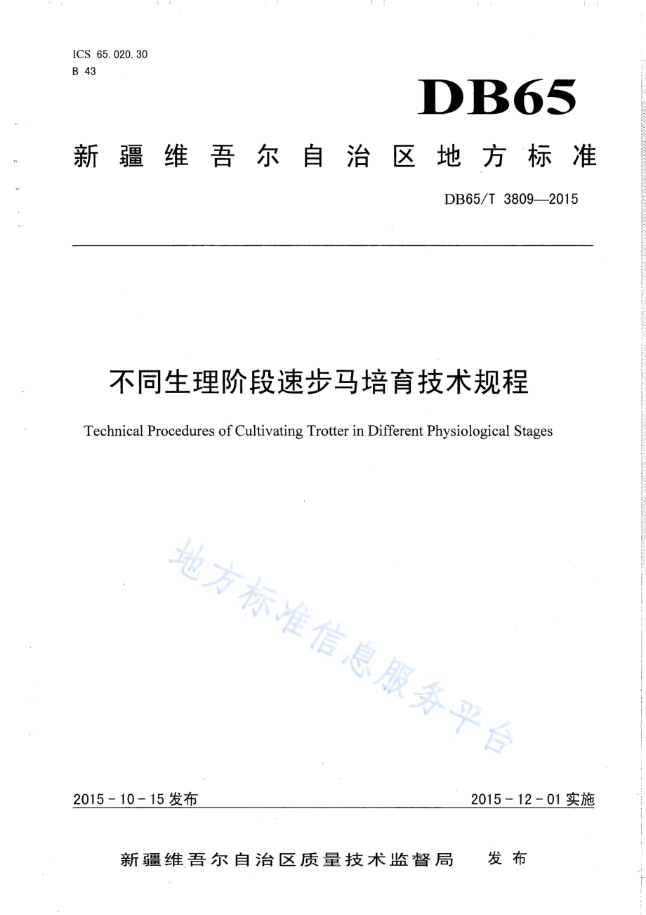 不同生理阶段速步马培育技术规程DB65／T 3809-2015.pdf_第1页