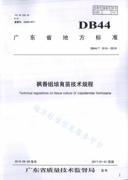 枫香组培育苗技术规程DB44／T 1914-2016.pdf