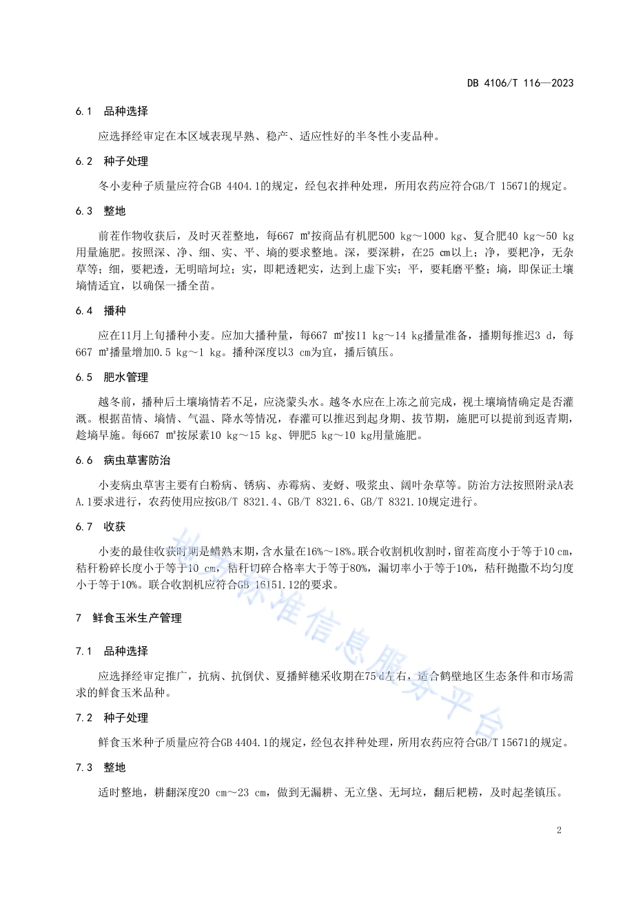 冬小麦、鲜食玉米、秋白菜一年三熟生产技术规程DB4106／T 116-2023.pdf_第4页