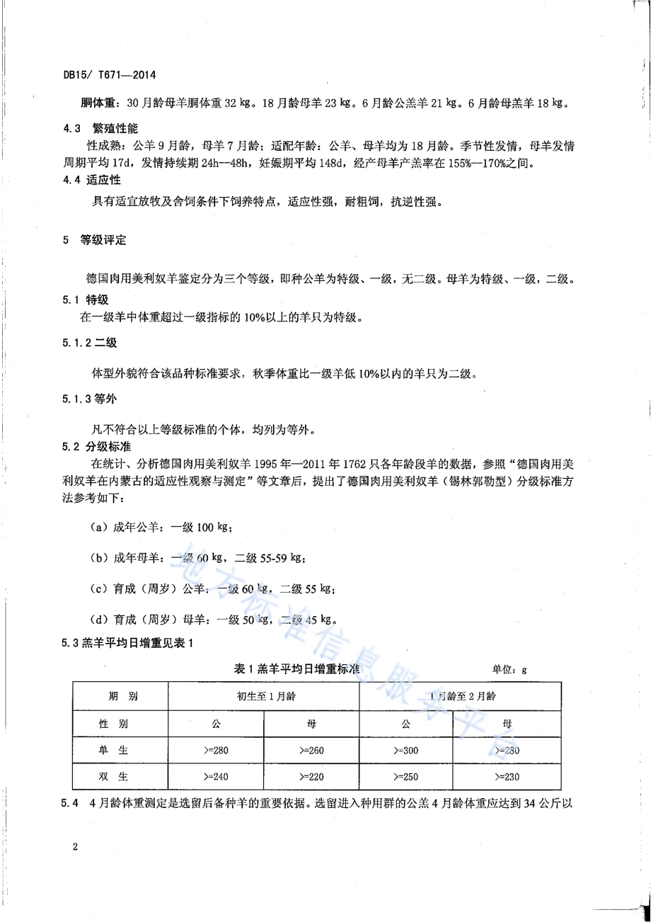 德美肉用美利奴羊（锡林郭勒型）DB15／T 671-2014.pdf_第5页