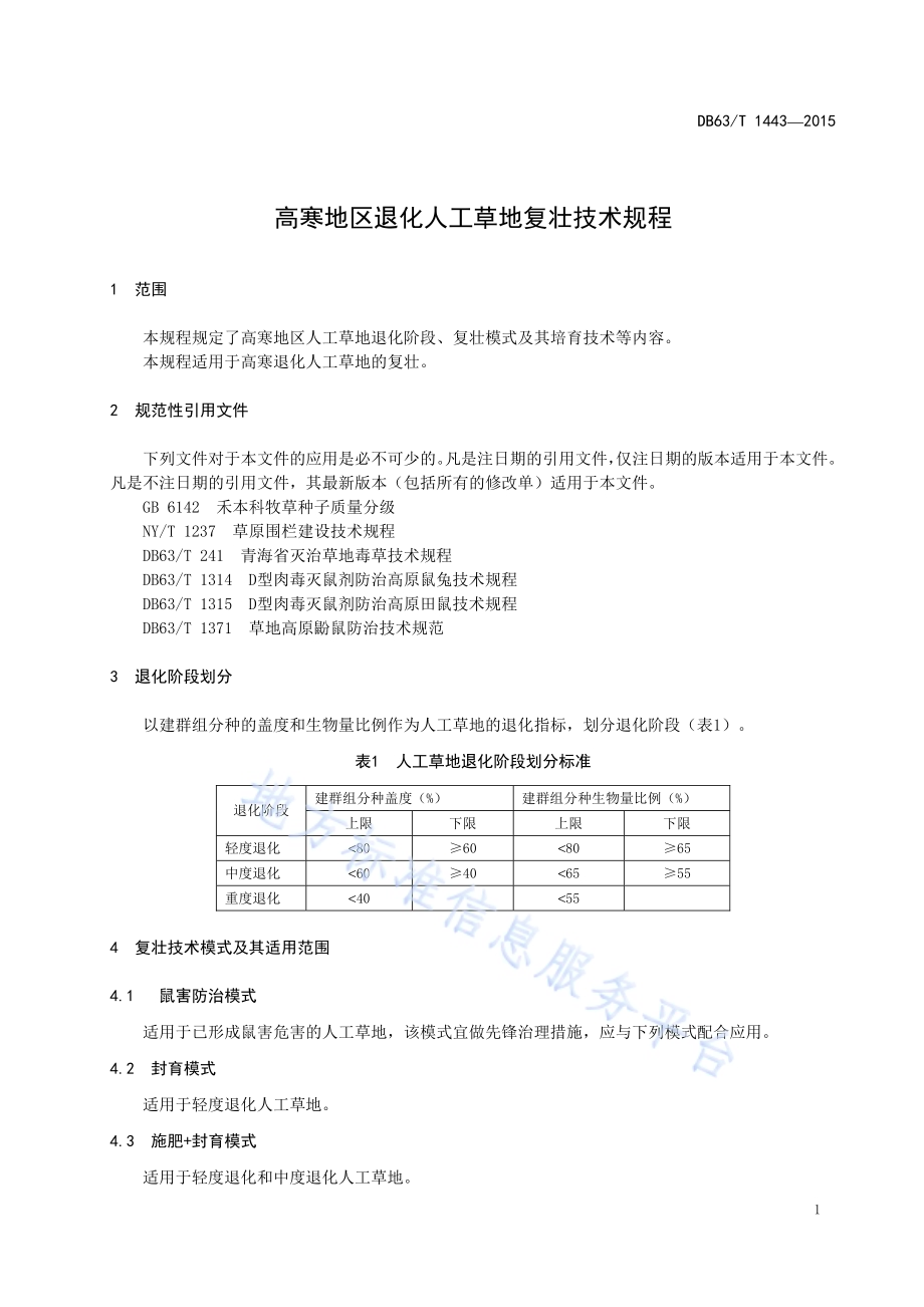 高寒地区退化人工草地复壮技术规程DB63／T 1443-2015.pdf_第3页