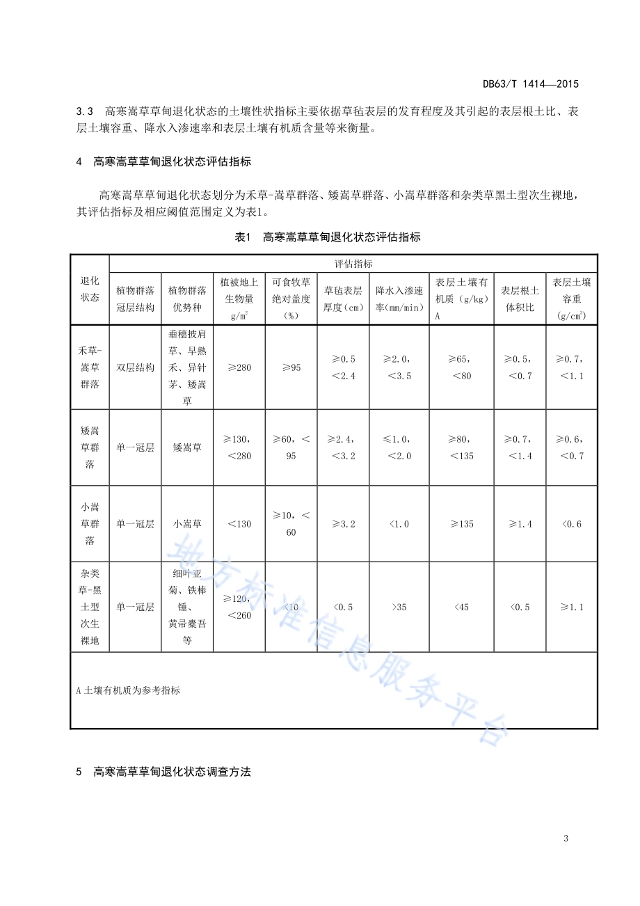 高寒嵩草草甸退化状态评估DB63／T 1414-2015.pdf_第5页