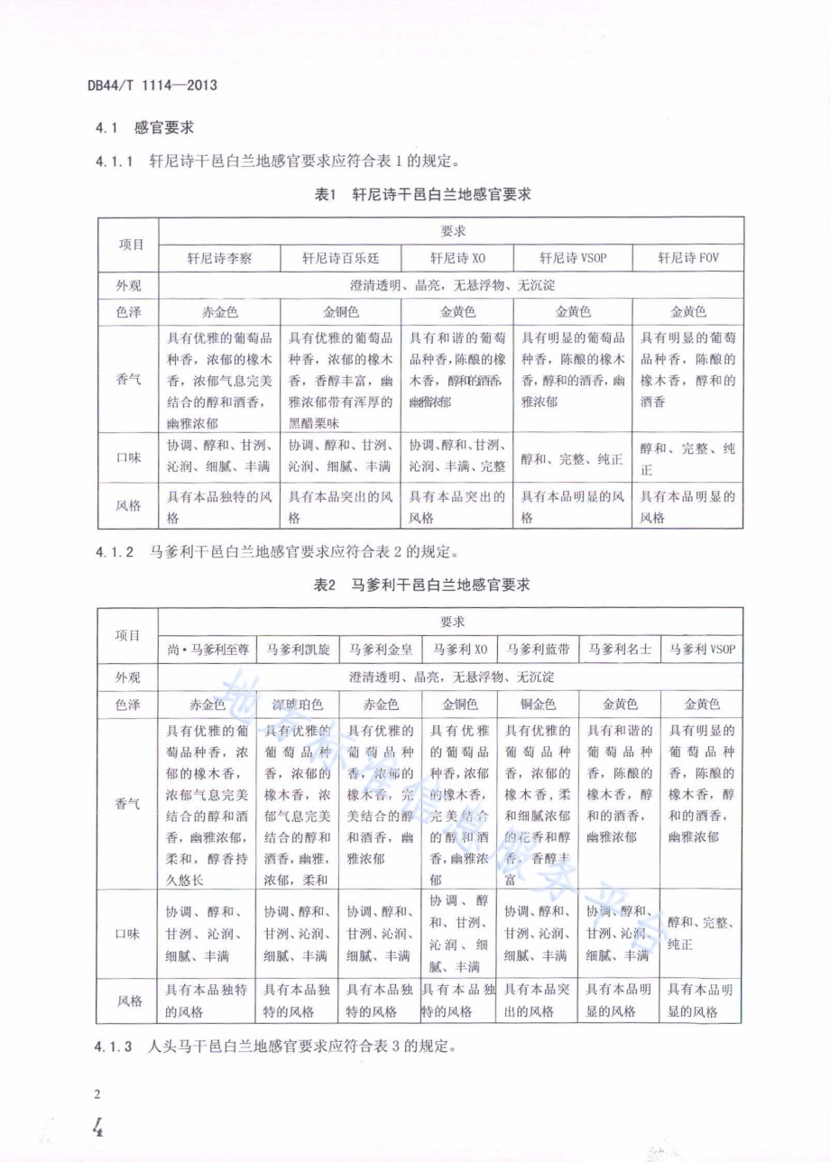干邑白兰地品质鉴定技术规范DB44／T 1114-2013.pdf_第4页