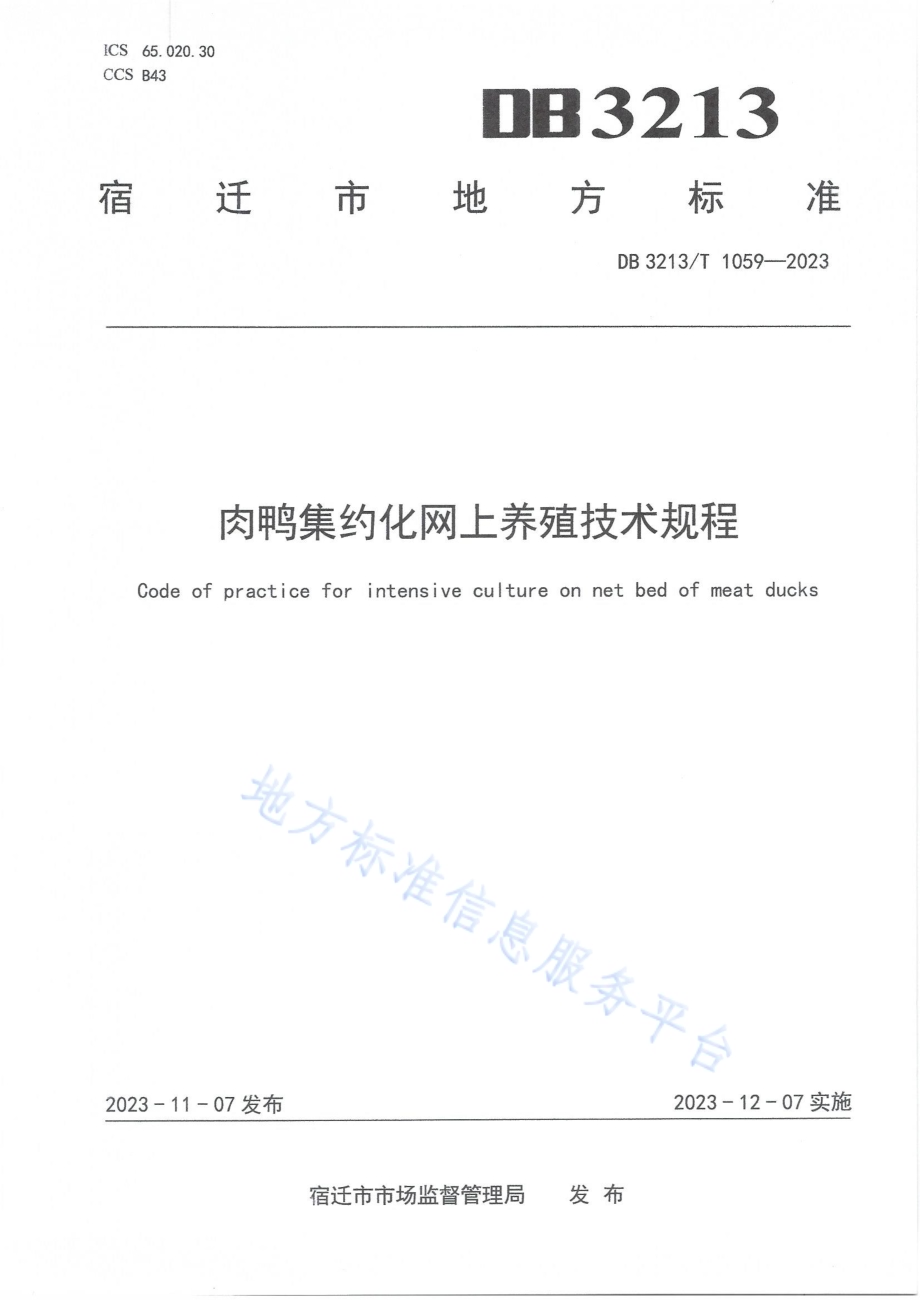 肉鸭集约化网上养殖技术规程DB3213／T 1059-2023.pdf_第1页
