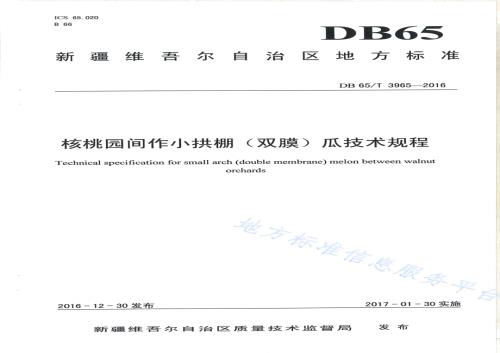 核桃园间作小拱棚（双膜）瓜技术规程DB65／T 3965-2016.pdf
