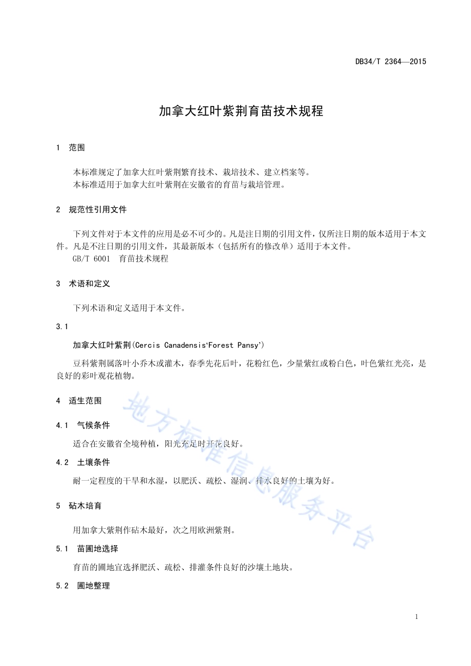 加拿大红叶紫荆育苗技术规程DB34／T 2364-2015.pdf_第5页