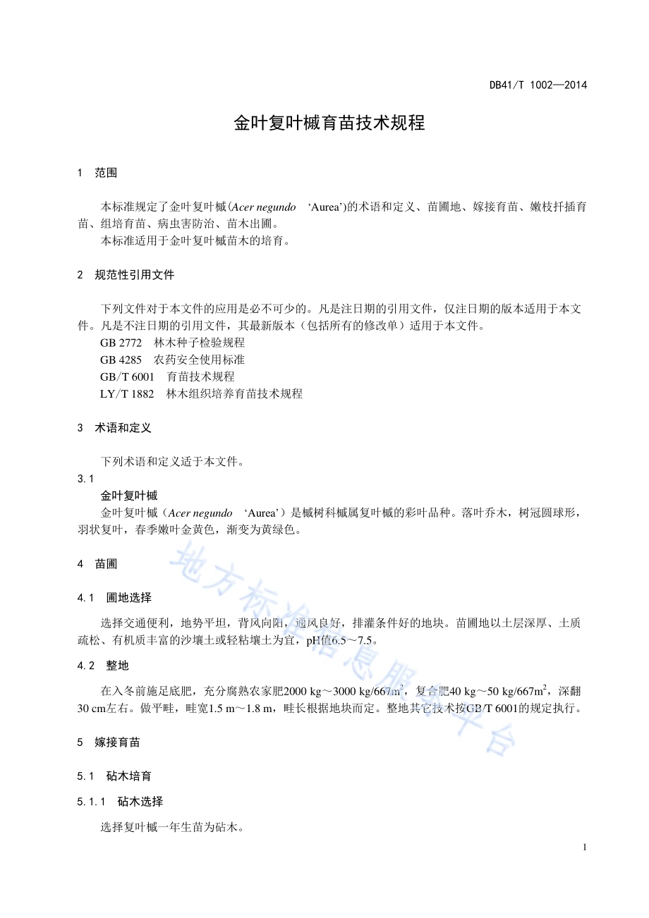 金叶复叶槭育苗技术规程DB41／T 1002-2014.pdf_第5页