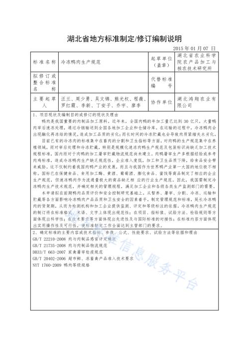 冷冻鸭肉生产规范DB42／T 1031-2014.pdf