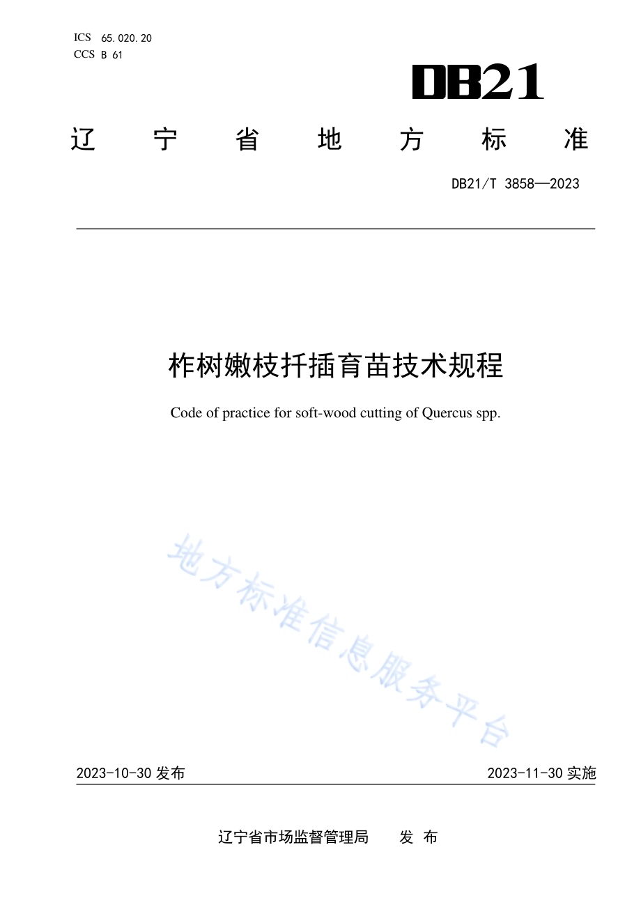 柞树嫩枝扦插育苗技术规程DB21／T 3858-2023.pdf_第1页