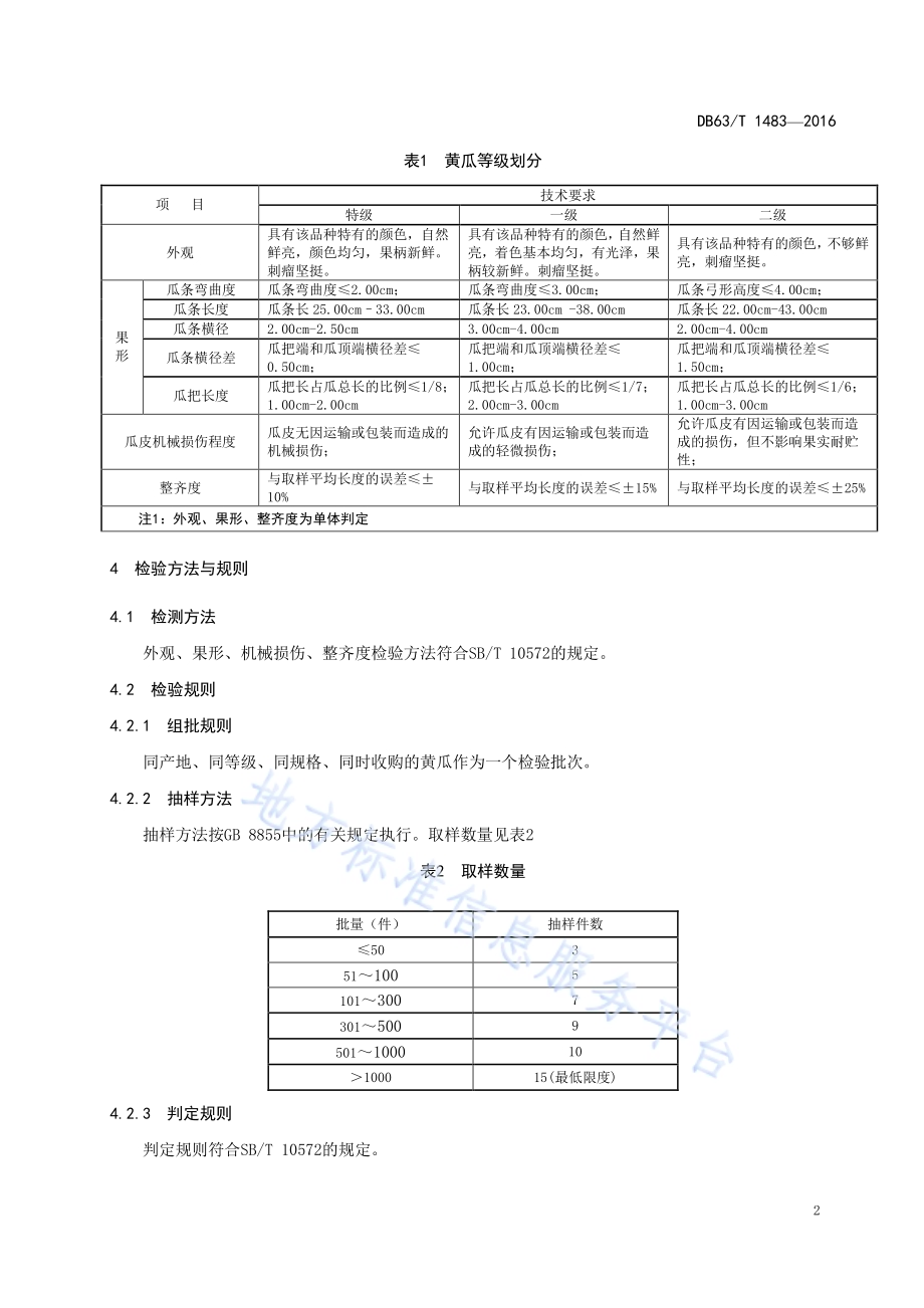 密刺型黄瓜分级要求DB63／T 1483-2016.pdf_第4页