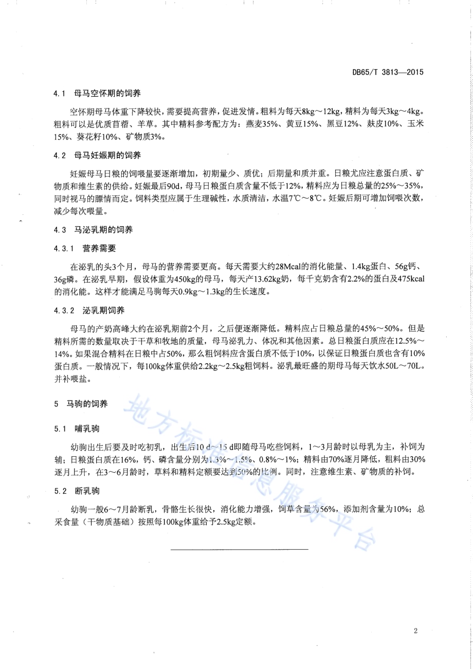 乳用马饲养技术规程DB65／T 3813-2015.pdf_第4页