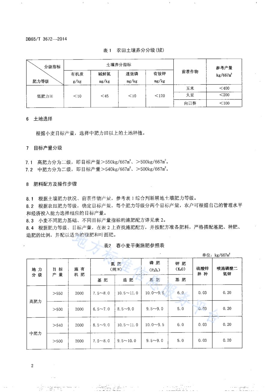 无公害农产品 春小麦500kg667㎡平衡施肥技术规程DB65／T 3672-2014.pdf_第4页