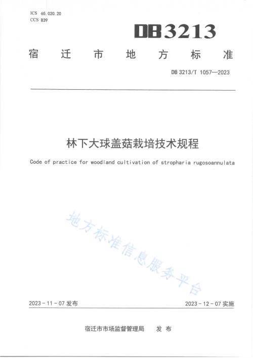 林下大球盖菇栽培技术规程DB3213／T 1057-2023.pdf