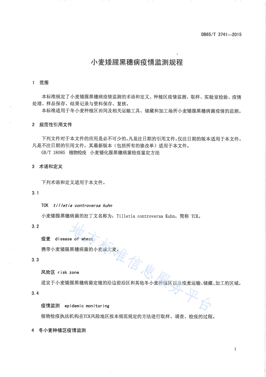 小麦矮腥黑穗病疫情监测规程DB65／T 3741-2015.pdf_第3页