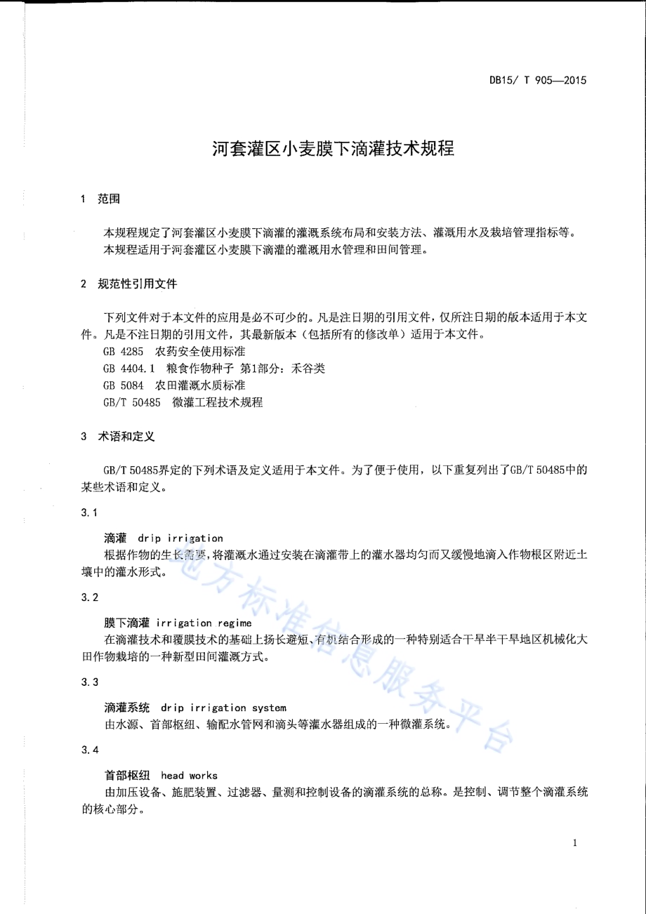河套灌区小麦膜下滴灌技术规程DB15／T 905-2015.pdf_第4页