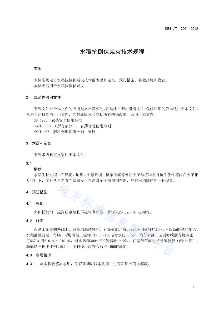 水稻抗倒伏减灾技术规程DB41／T 1203-2016.pdf_第3页